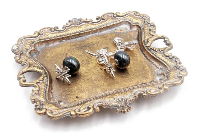 Amazon Funly Mee Small Antique Trinket Dish Vintage Gold Jewelry Tray, Ring Holder