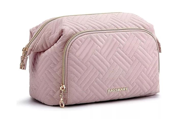 Amazon BAGSMART Travel Makeup Bag, Cosmetic Bag Make Up Organizer Case, Large Wide-open Pouch for Women’s Purse for Toiletries, Accessories, and Brushes