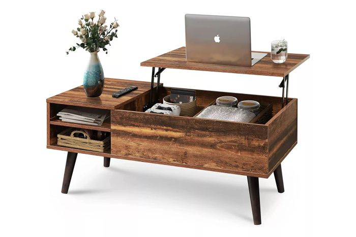 WLIVE Wood Lift Top Coffee Table with Hidden Compartment and Adjustable Storage Shelf