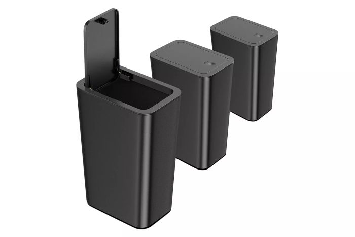 Amazon offers the N. NETDOT 3-Pack of 10 Liter Small Trash Cans with lids, each 2.6 Gallon bathroom trash can perfect for any space.
