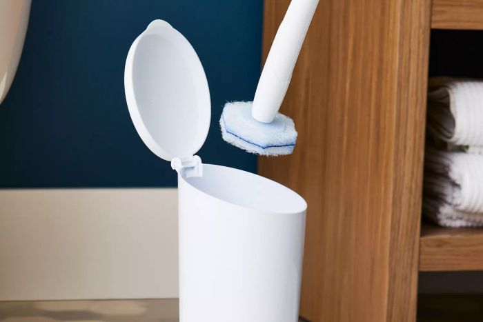 The Clorox Toilet Wand Disinfecting ToiletWand Disposable Toilet Cleaning System in a bathroom setting