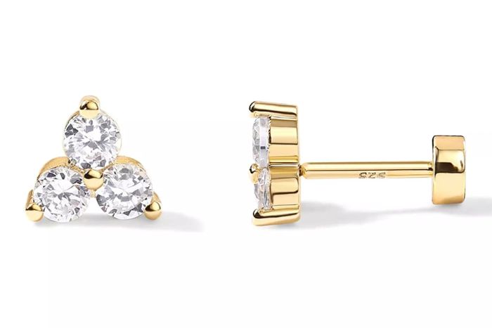 PAVOI 14K Gold-Plated 925 Sterling Silver Cubic Zirconia Flat Back Post Earrings