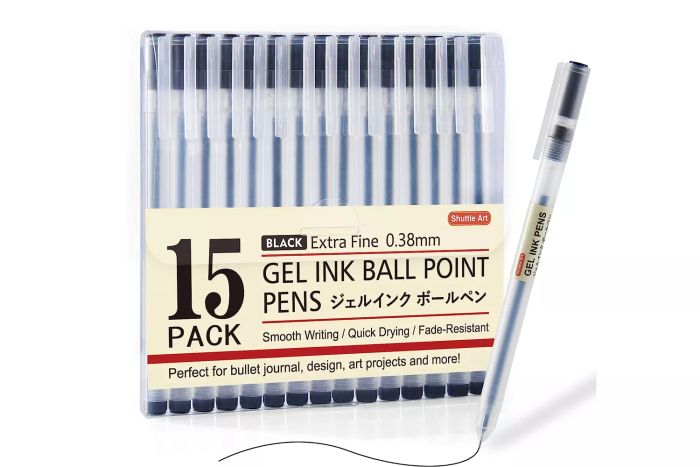 Amazon Shuttle Art Gel Ink Ball Point Pens, 15 Pack Black Japanese Style 