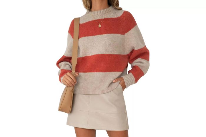 Amazon ZESICA Long Sleeve Crew Neck Striped Color Block