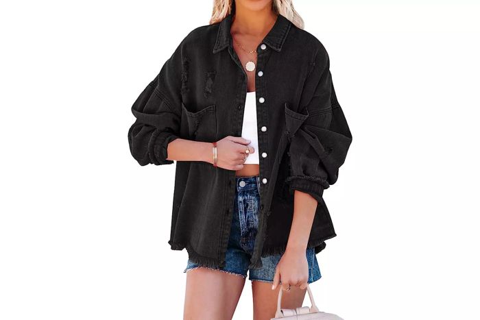 Amazon EVALESS Women's Distressed Frayed Denim Jean Jacket