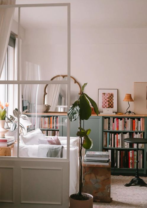 Room Featuring a Glass and Metal Partition