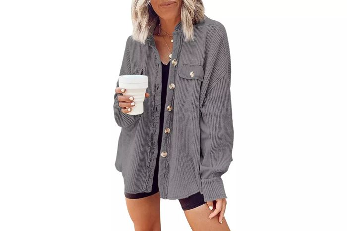 Amazon Yanekop Women's Waffle Knit Shacket Boyfriend Shirt Jacket