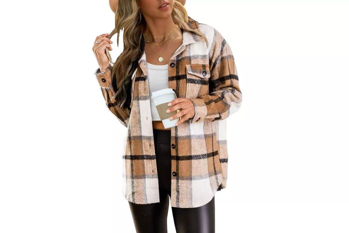Amazon AUTOMET Women's Casual Plaid Shacket Button-Down Long Sleeve Shirt