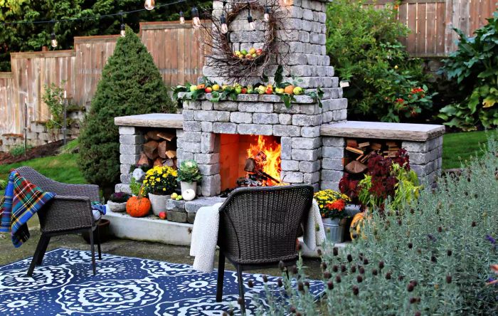 Backyard outdoor fireplace