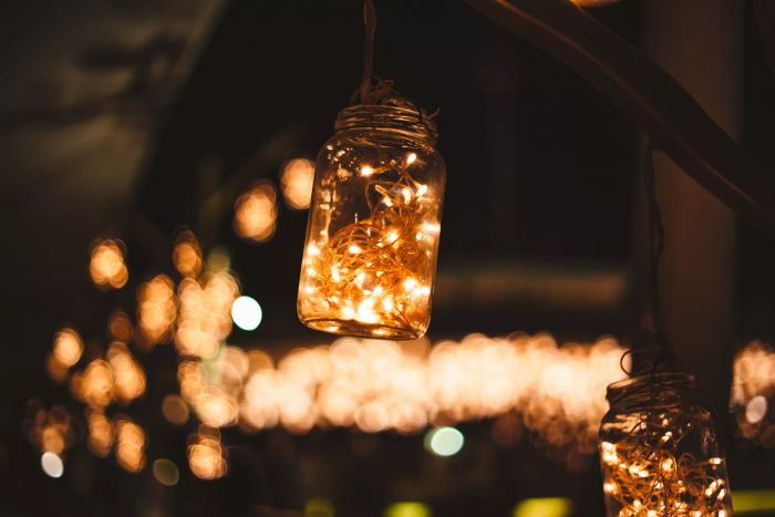 LED battery-powered lights inside a mason jar