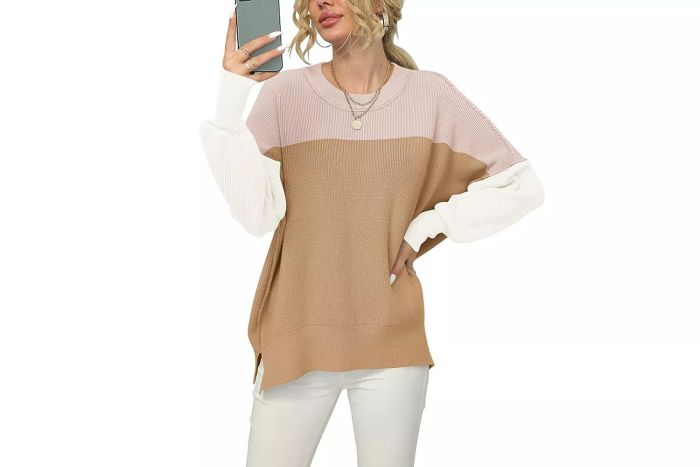 Amazon ANRABESS Women's Crewneck Batwing Sleeve Fall 2023 Oversized Side Slit Ribbed Knit Pullover Sweater Top