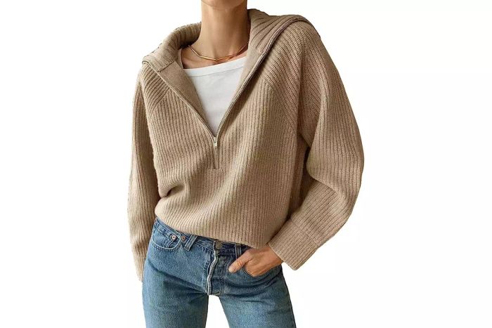 Amazon BTFBM Women’s Casual Long Sleeve Half Zip Pullover Sweater with Solid V-Neck Collar, Ribbed Knit, Loose Slouchy Jumper Top
