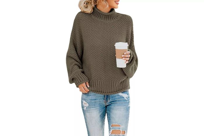 Amazon Saodimallsu Women's Turtleneck Oversized Sweater with Batwing Long Sleeves, Loose Chunky Knit Pullover Jumper