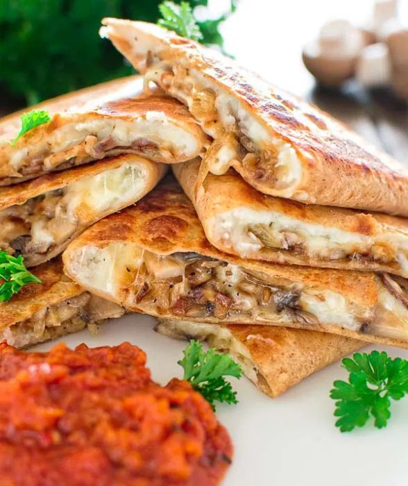 Mashed Potato and Mushroom Quesadilla