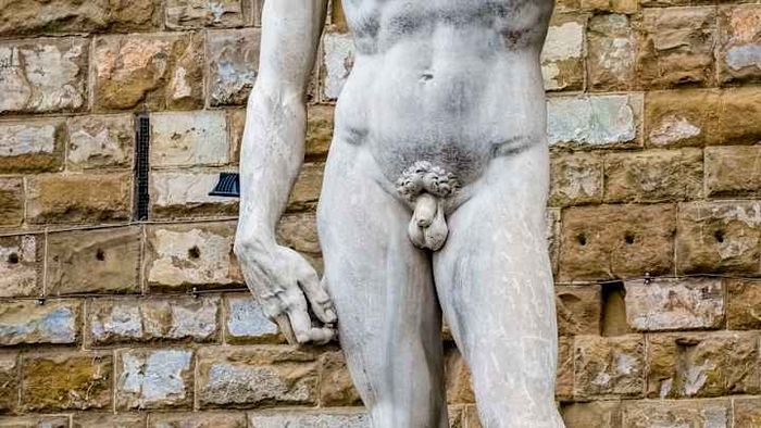 A close-up of a replica of Michelangelo’s ‘David’