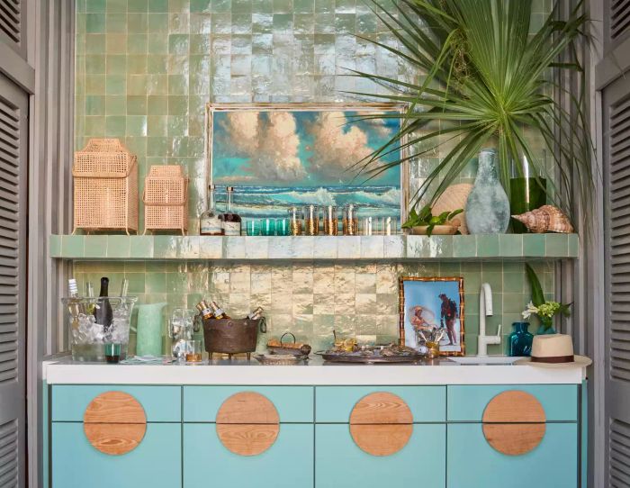 outdoor bar featuring a tiled accent wall