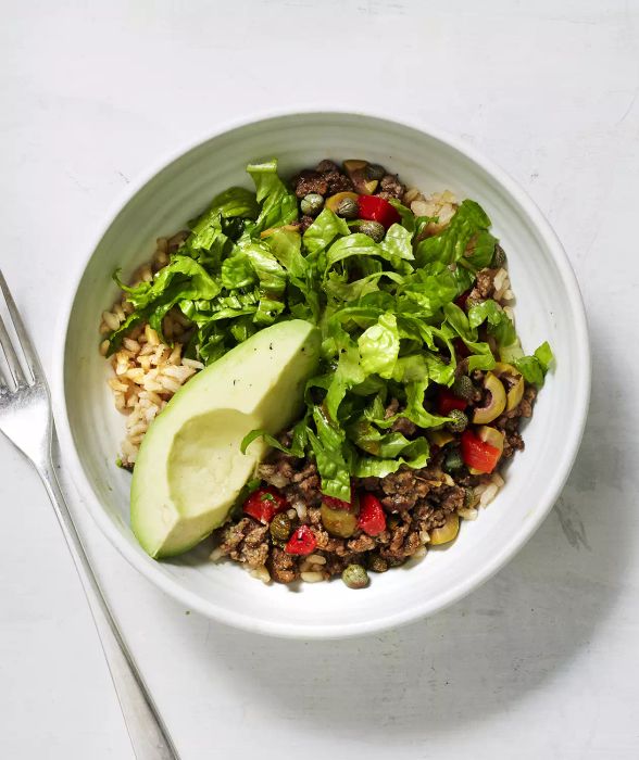 Easy Avocado Recipes - Spanish Beef and Rice Bowls with Avocado