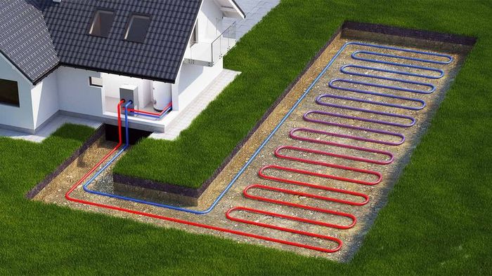 An illustration of a geothermal heat pump system
