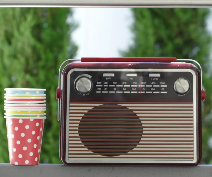 Radio with party cups