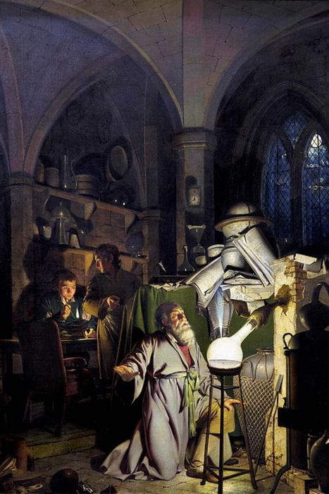 A detail from ‘The Alchemist Discovering Phosphorus’ (1771) by Joseph Wright of Derby.