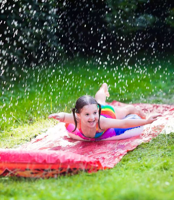 Kid playing on slip n slide