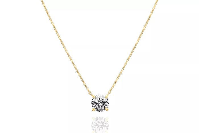 PAVOI 14K Gold Plated Crystal Solitaire 1.5 Carat (7.3mm) CZ Dainty Choker Necklace