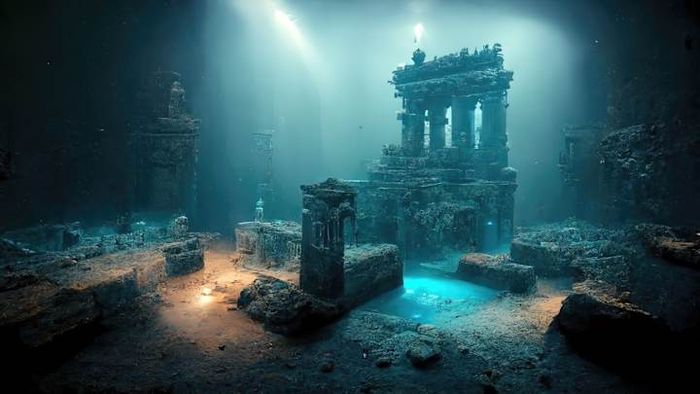 An artistic depiction of Atlantis, the fabled submerged city.