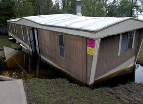 A mobile home in North Carolina experiencing settlement.
