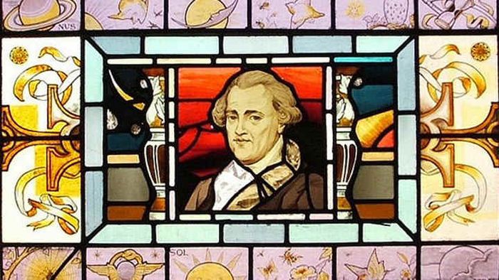 A stained-glass panel at the Coats Observatory, located near Glasgow, Scotland, honors the legacy of William Herschel.