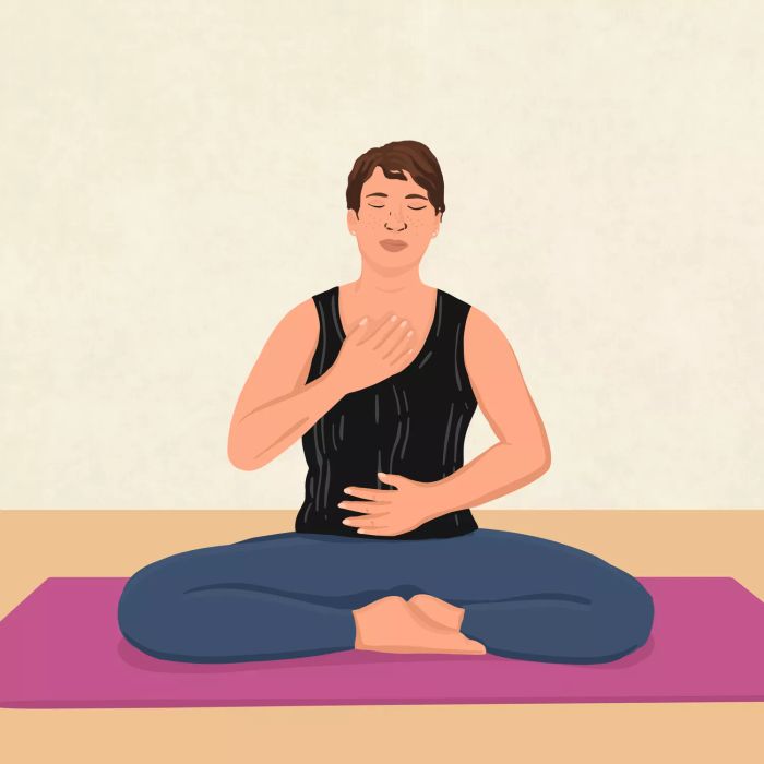 Pelvic floor exercises: belly breathing for pelvic floor relaxation and awareness.