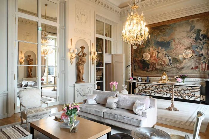 spacious living room, French-inspired interior design