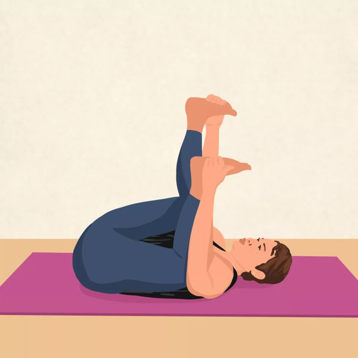 Pelvic floor exercise: the happy baby yoga pose to relax the hips and pelvic floor.