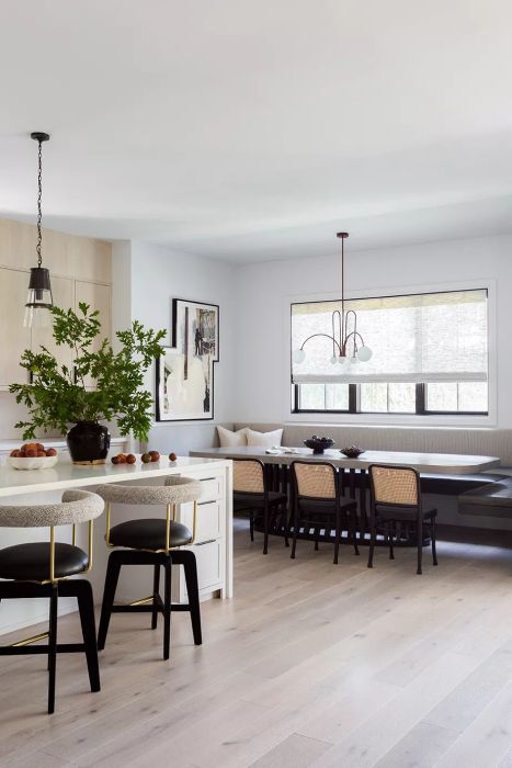 Kitchen and dining nook with neutral hues