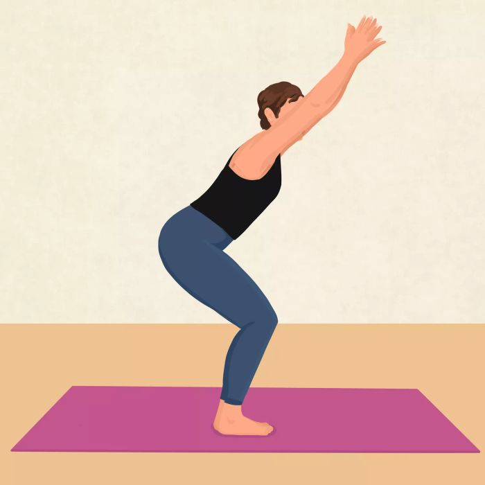 Pelvic floor exercise: Chair pose to build pelvic floor strength.