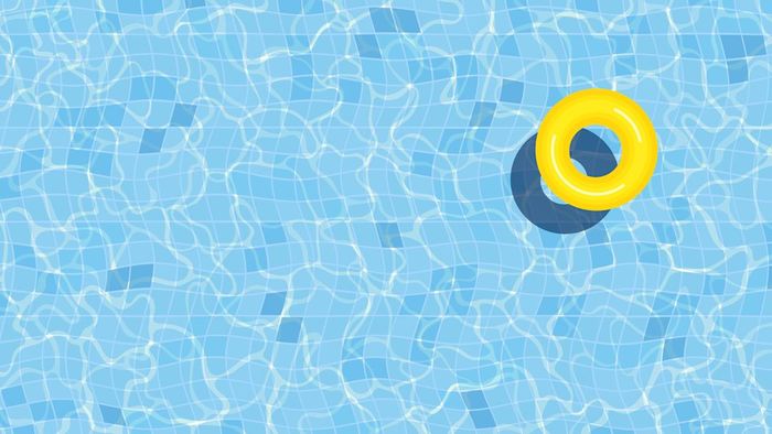a top view of a pool with a yellow inflatable ring