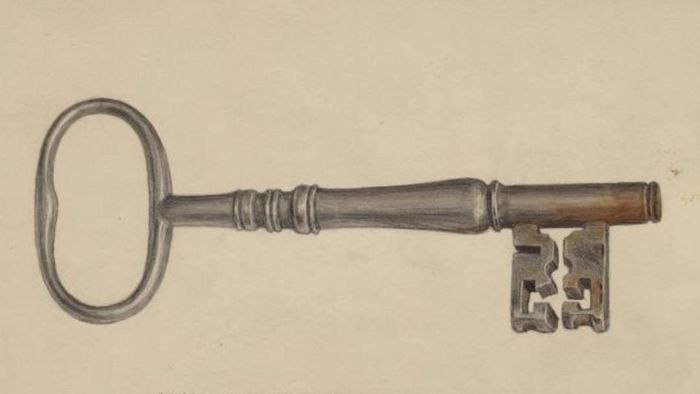 Vintage illustration of a key and lock