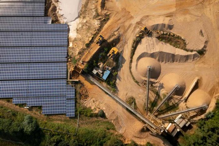 An aerial view of a sand mine in Herzogenrath, Germany.