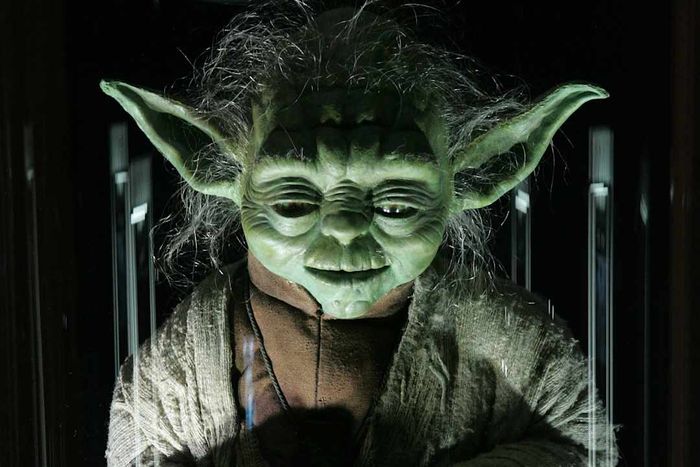 A model of Yoda displayed at Star Wars: The Exhibition.