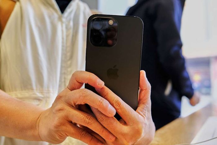 A customer is trying taking pictures with iPhone 14 Pro Max...