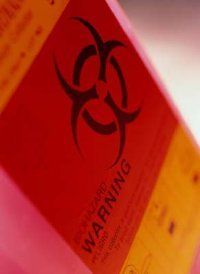 A close-up image of a biohazard warning label.