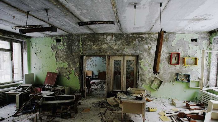 An abandoned room and furniture in Chernobyl