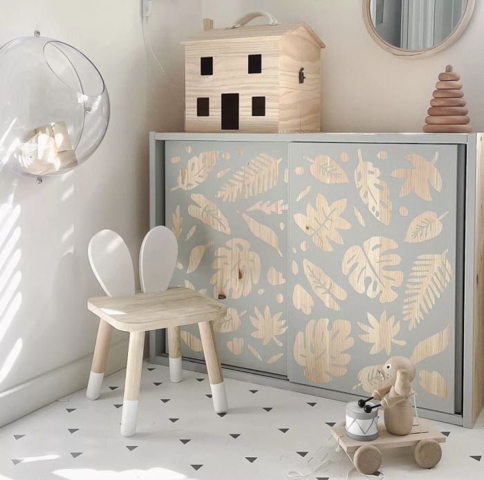 IKEA cabinet painted with a patterned design