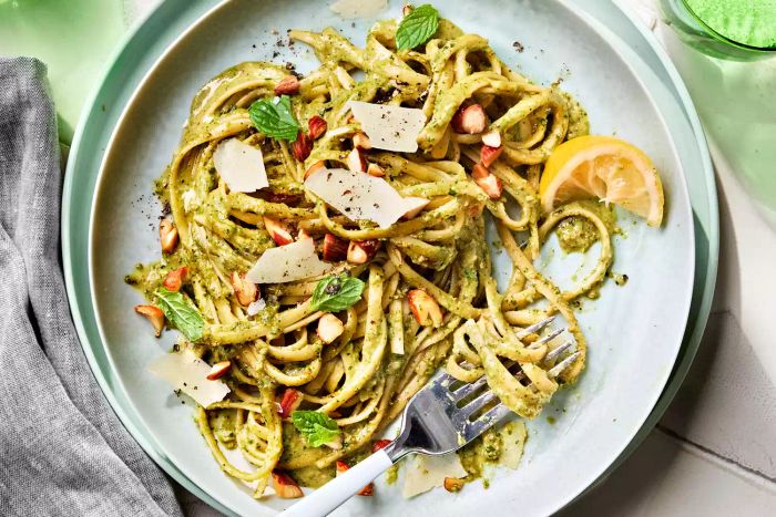 Linguine paired with a Broccoli and Mint Pesto sauce