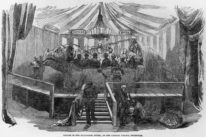 Benjamin Waterhouse Hawkins's dinner inside dinosaur model