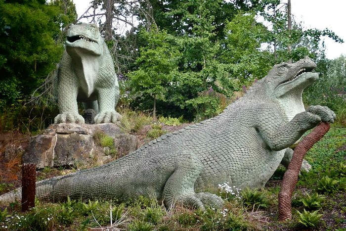 Two of Hawkins's dinosaurs in Crystal Palace Park, Sydenham
