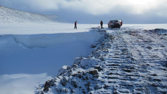 We drove the red pickup truck, loaded with all the monitoring equipment, right onto the Greenland ice sheet.