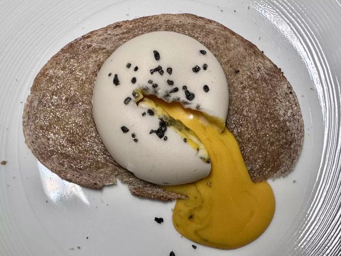 The author’s Yo Egg on buttered toast, topped with black salt, and oozing its plant-based yolk.