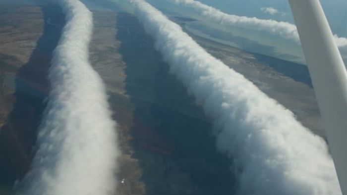 Morning glory clouds between Burketown and Normanton, Australia, captured from an airplane.