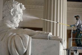Pressure washing the Lincoln Memorial