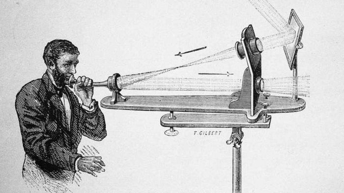 An illustration showcasing Alexander Graham Bell's photophone invention.